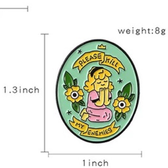 Funny “Please Kill My Enemies” Praying Metal Enamel Pin Brooch - Picture 6 of 6